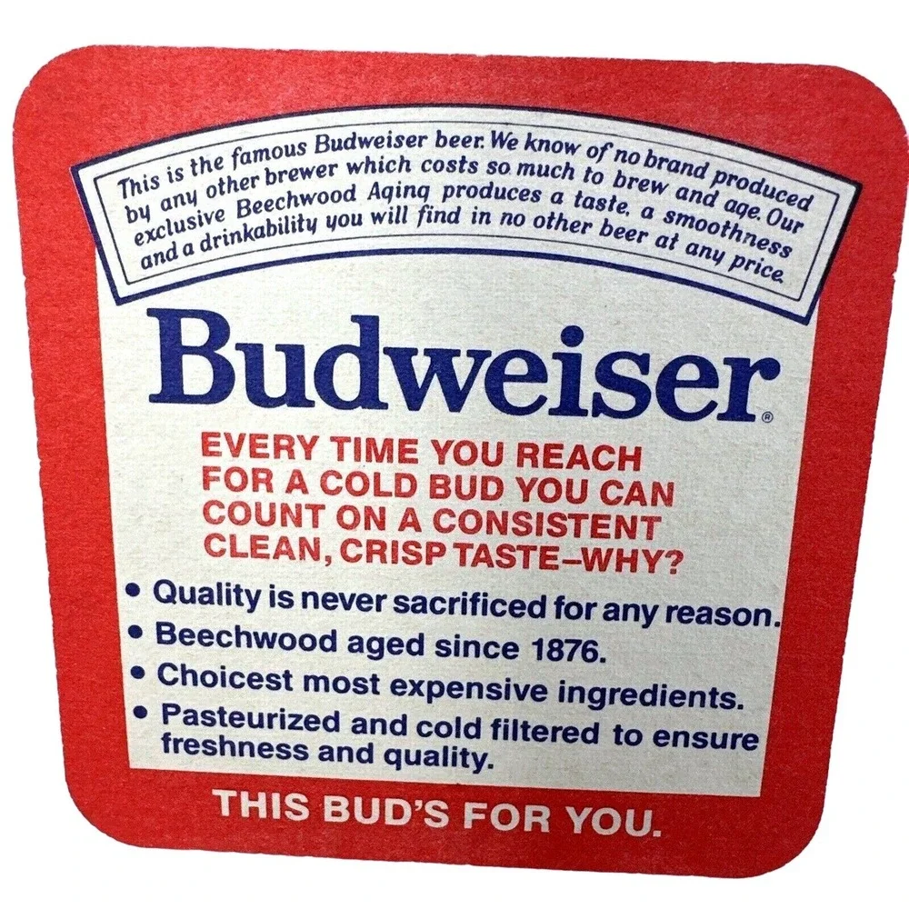 Budweiser‎ King of Beers Coasters Set of 4 Bottle Cap & Ad Graphics